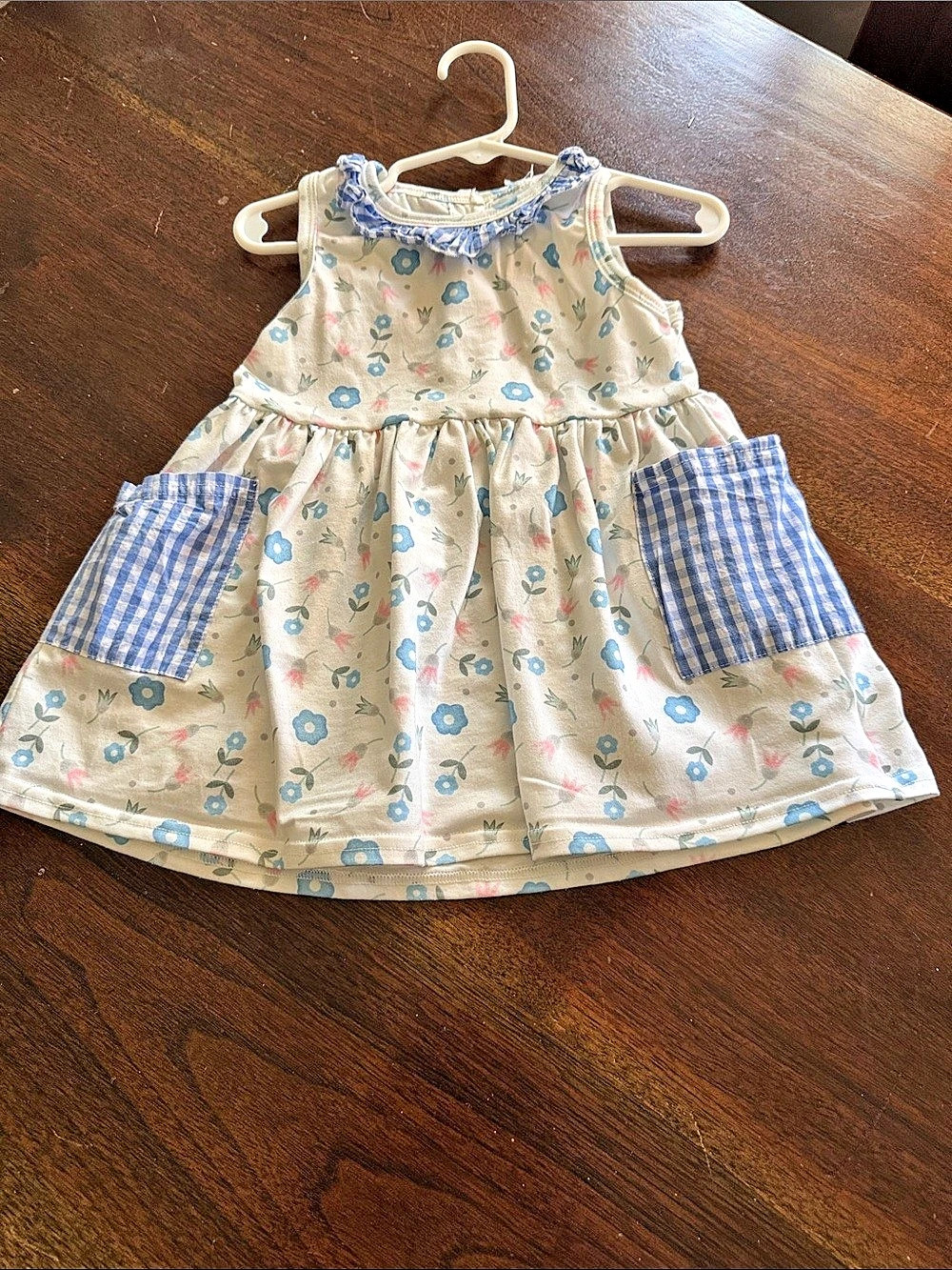 Girls Floral Dress Cream & Blue XS (12M-18M)